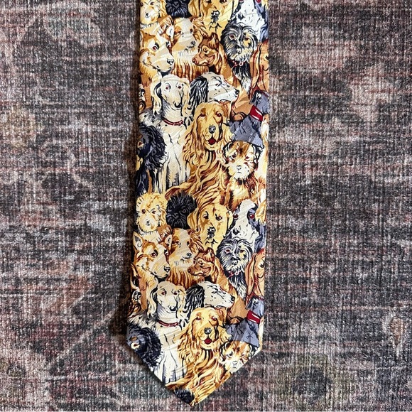 Museum Artifacts All Silk Handmade Dog Print Neck Tie - Picture 4 of 7